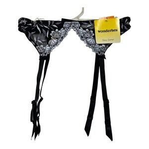 Wonderbra Garter Belt Womens S Black Floral Embroidered Magnolia 7513 Date Night